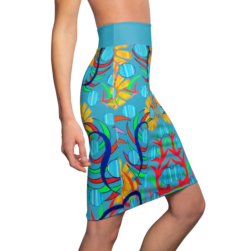 Sunflower Aqua Pencil Skirt