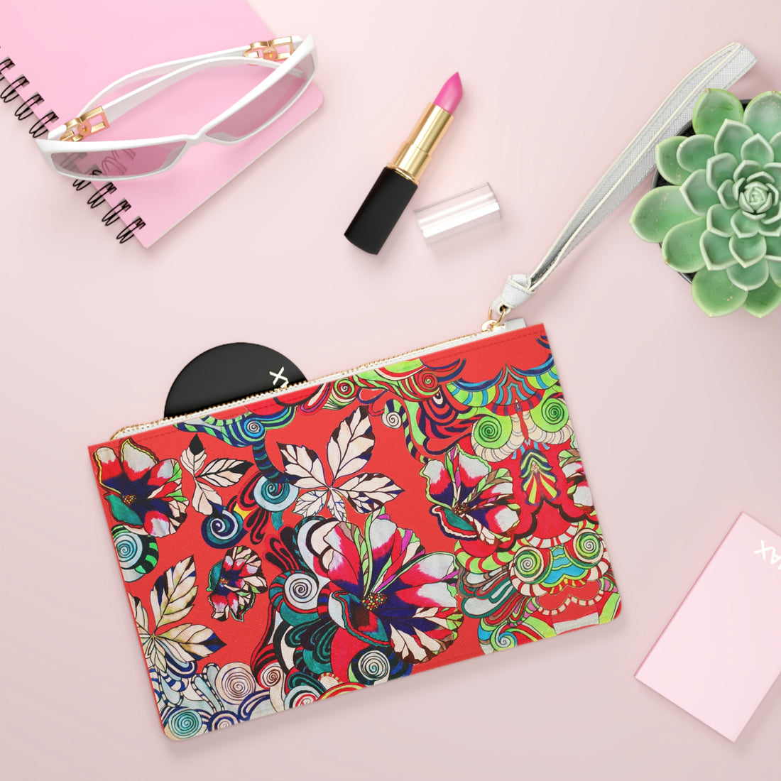 vermillion floral pop clutch bag