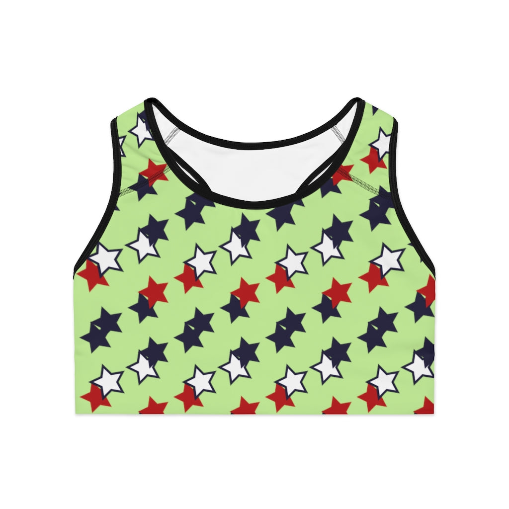 Mint Star Print (AOP) Sports Bra