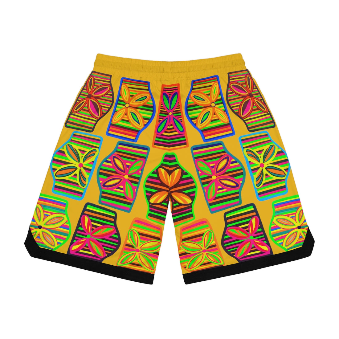 Yellow Deco Print Basketball Rib Shorts (AOP)