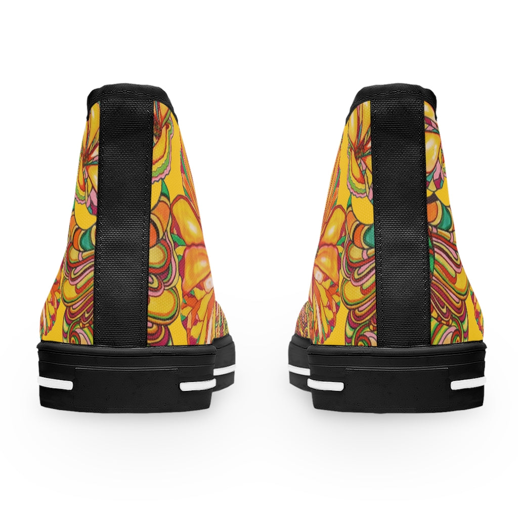 yellow floral print canvas high top sneakers for women