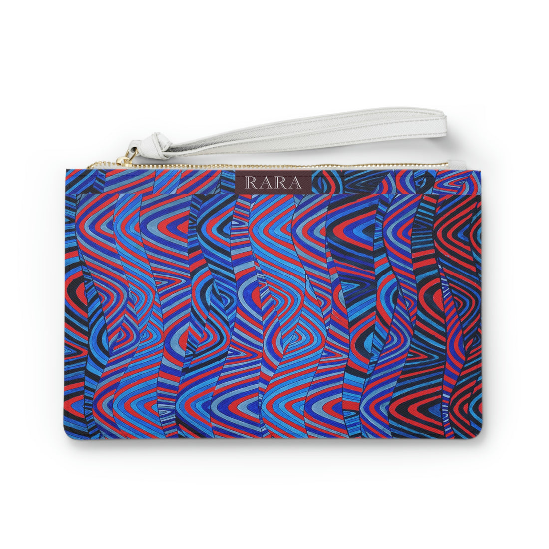 red sonic waves print clutch bag