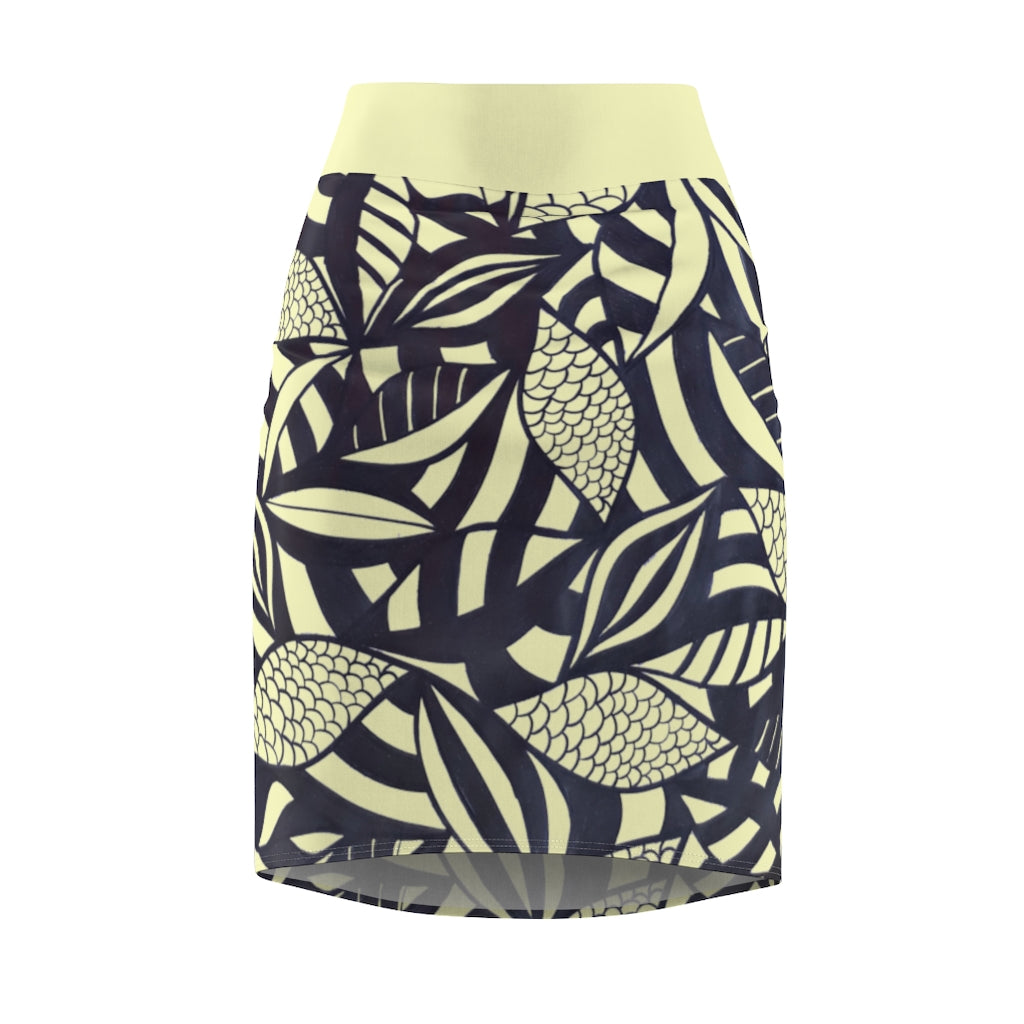Tropical Minimalist Cream Pencil Skirt