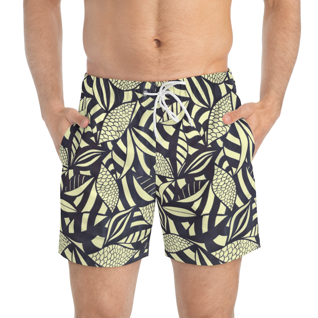 Cream Tropical Minimalist Men's Swimming Trunks