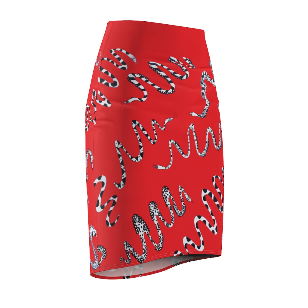 red snake print pencil skirt 