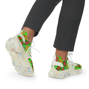 Neon Green Deco Print OTT Men's Mesh Knit Sneakers