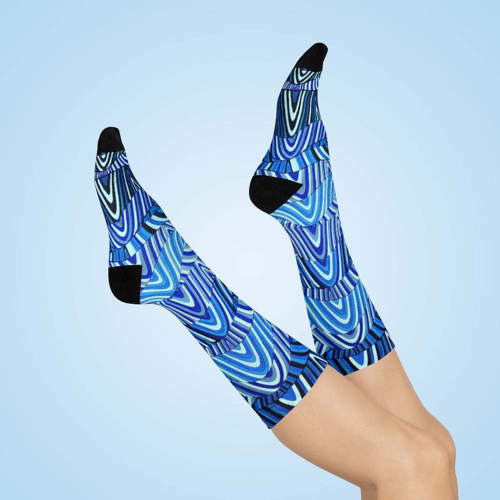 icy blue psychedelic print unisex socks