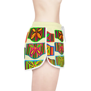 Cream Deco Print Relaxed Shorts