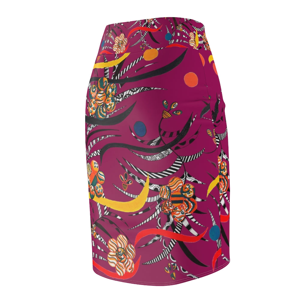 Obscure Orchid Wilderness Print Pencil Skirt