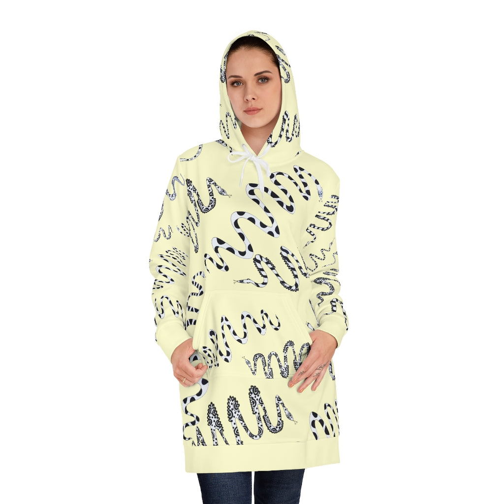 Cream Snake Print Hoodie Dress