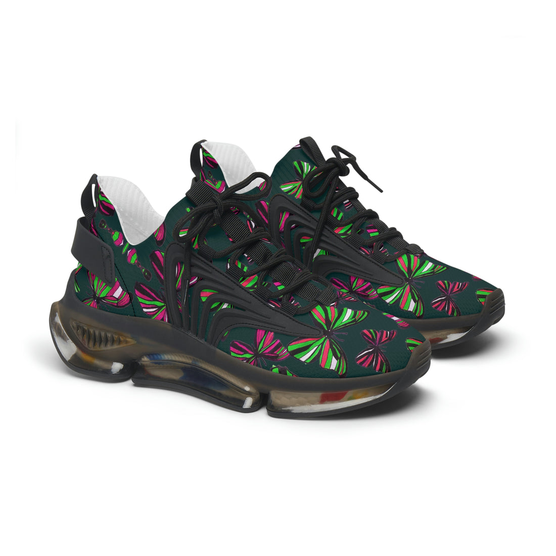 Bottle Green Butterfly Printed OTT Women's Mesh Knit Sneakers