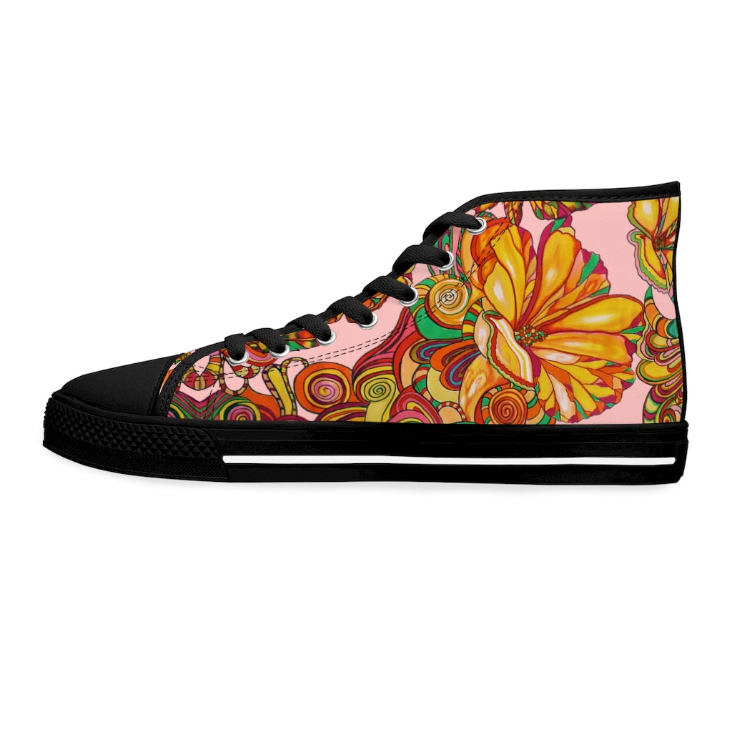 blush floral print canvas high top sneakers for women