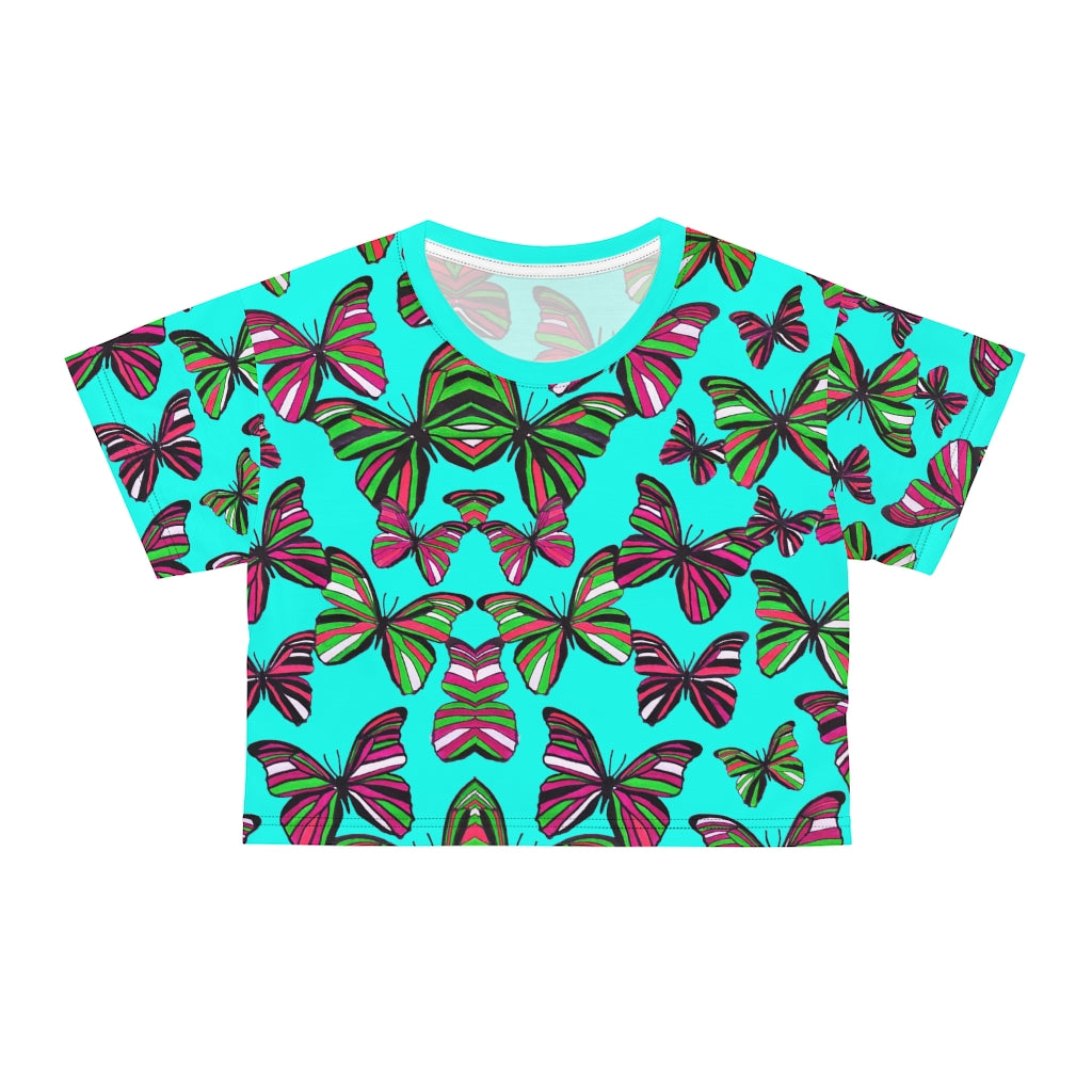 Cyan Butterfly AOP Crop Tee