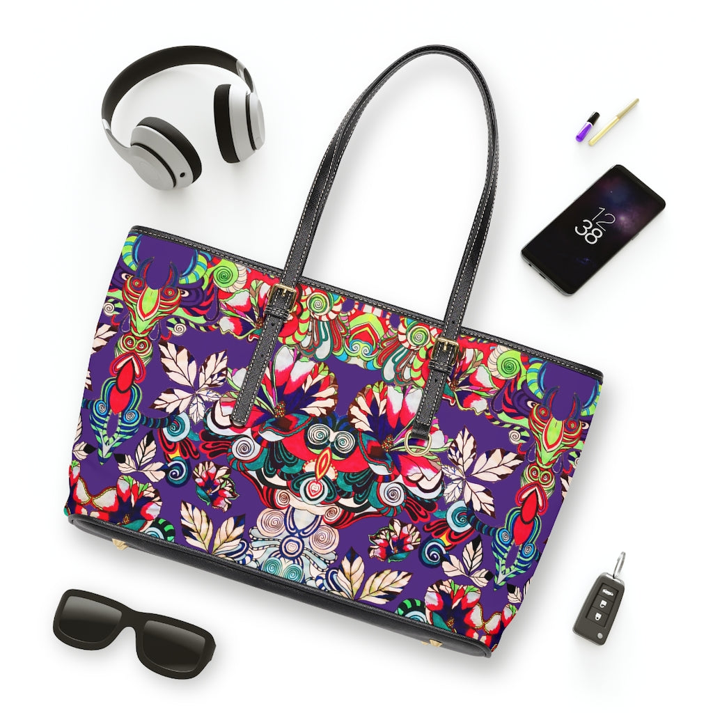 Purple Floral Pop PU Leather Shoulder Bag