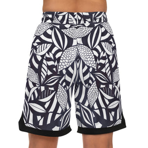 white tropical print men's basketball ribbed shorts