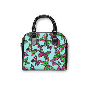 icy blue butterfly print handbag
