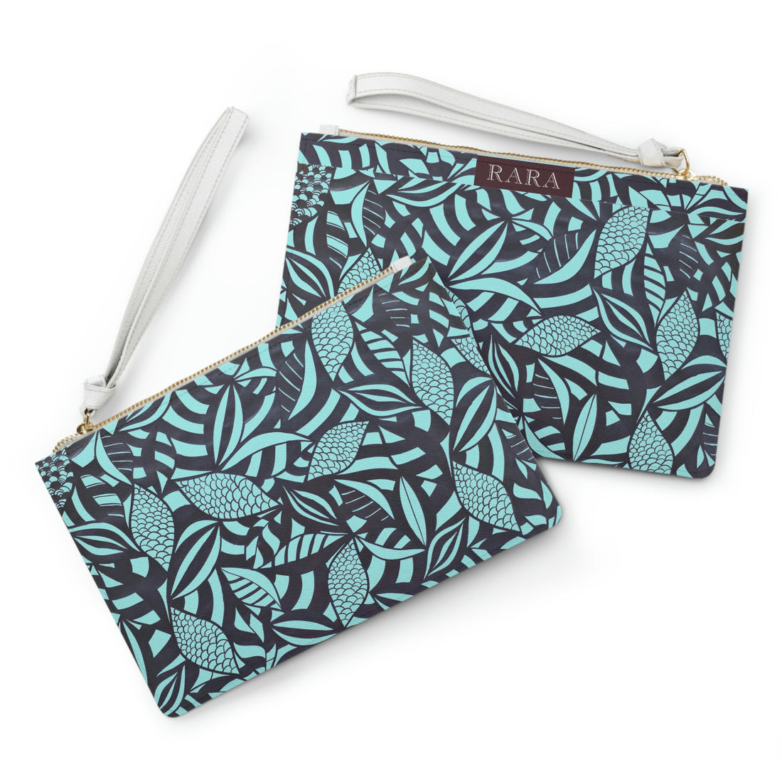 tropical print icy blue clutch bag