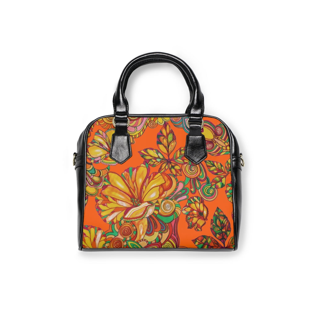 orange floral print handbag