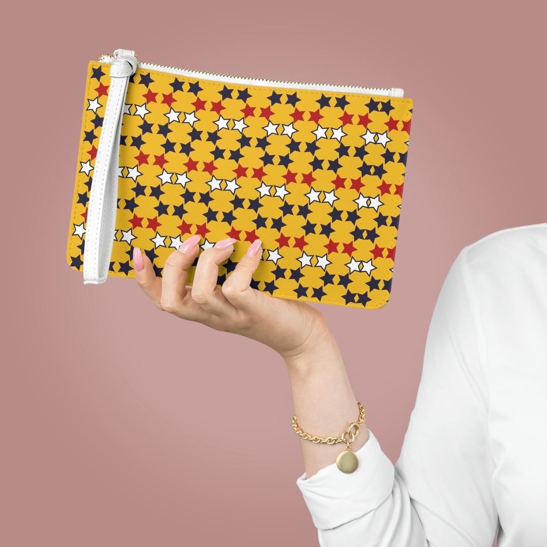 Yellow Star Print Clutch Bag