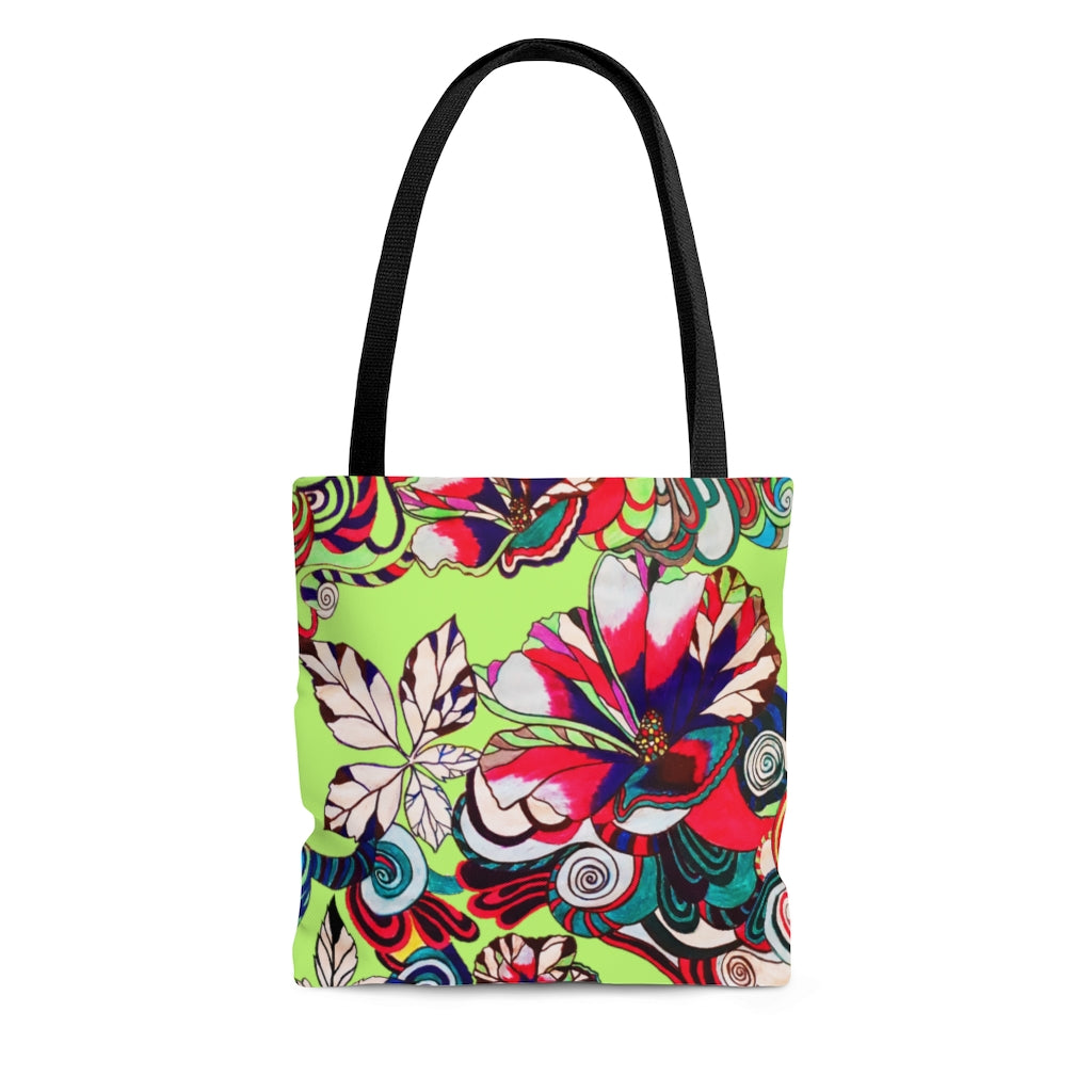 AOP Artsy Floral Pop Lime Tote Bag