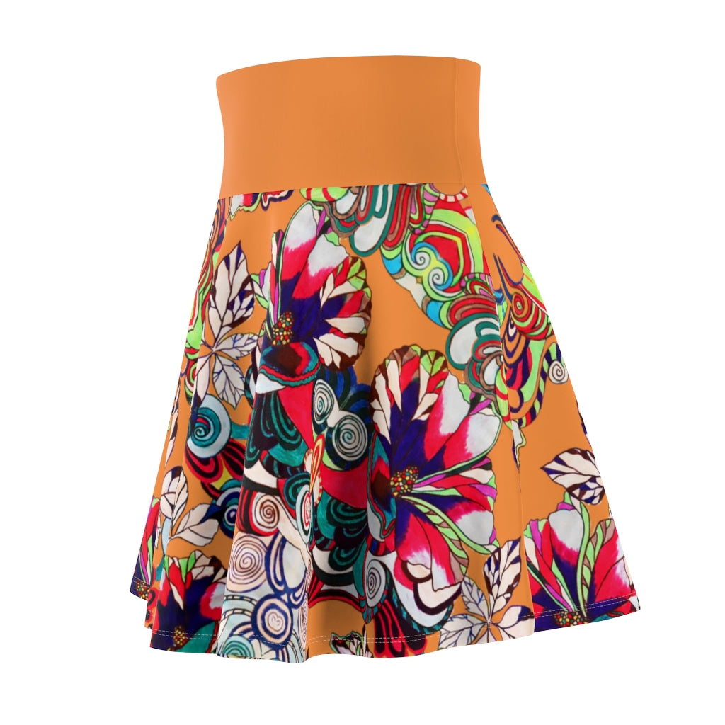 Graphic Floral Peach Skater Skirt