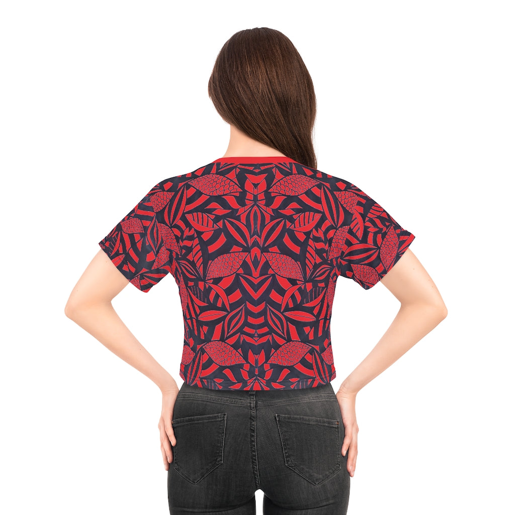 Red Tropical Minimalist AOP Crop Tee