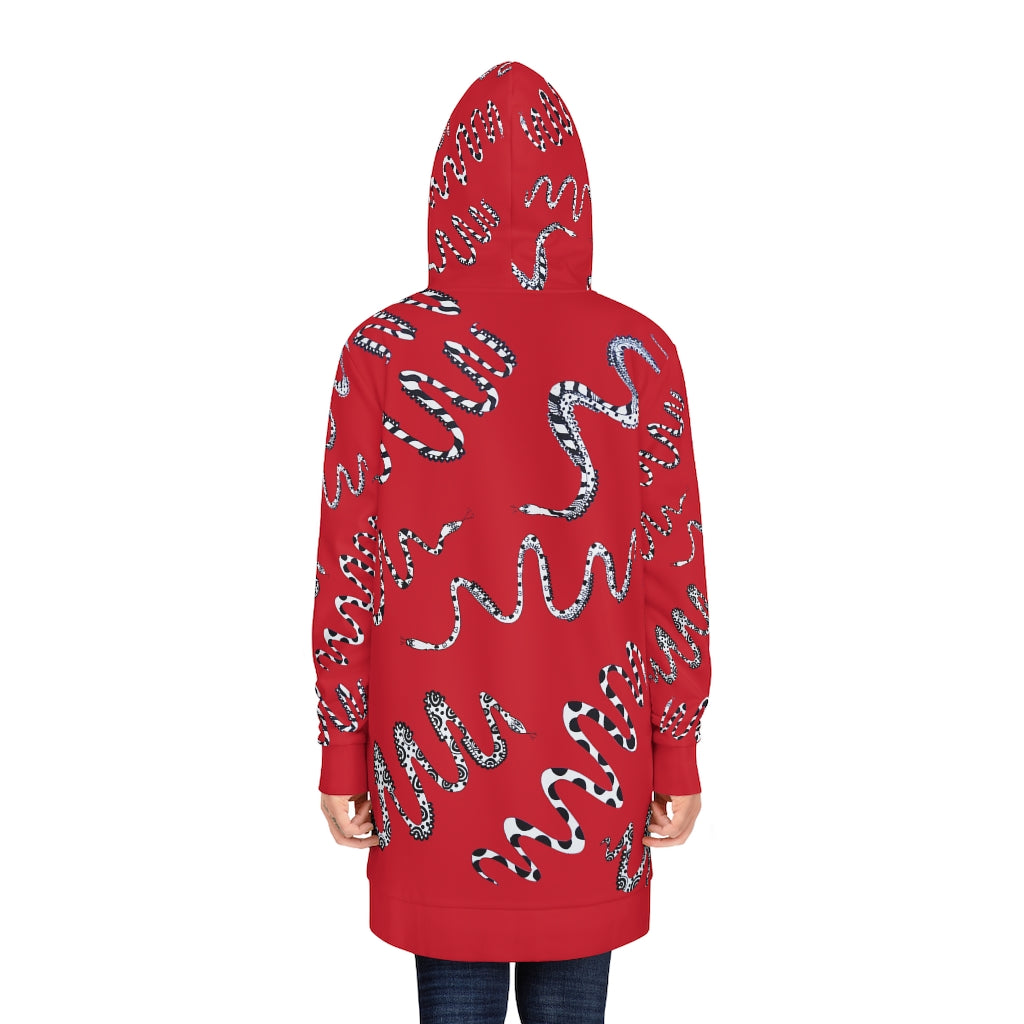 Deep Red Snake Print Hoodie Dress