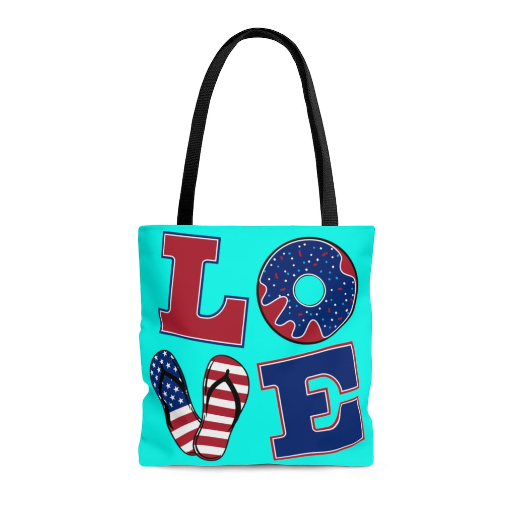 AOP American Love Cyan Tote Bag