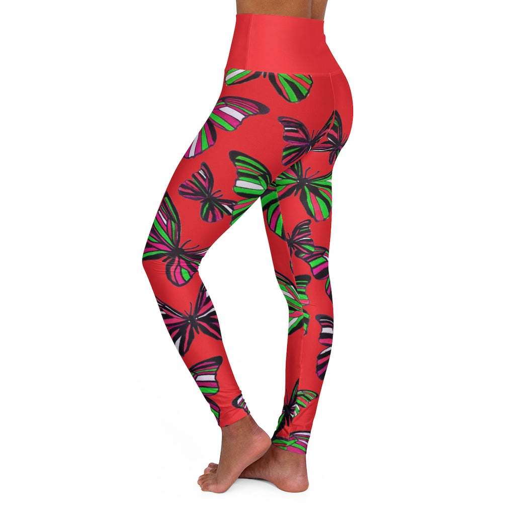 High Waisted Scarlet Butterfly Leggings