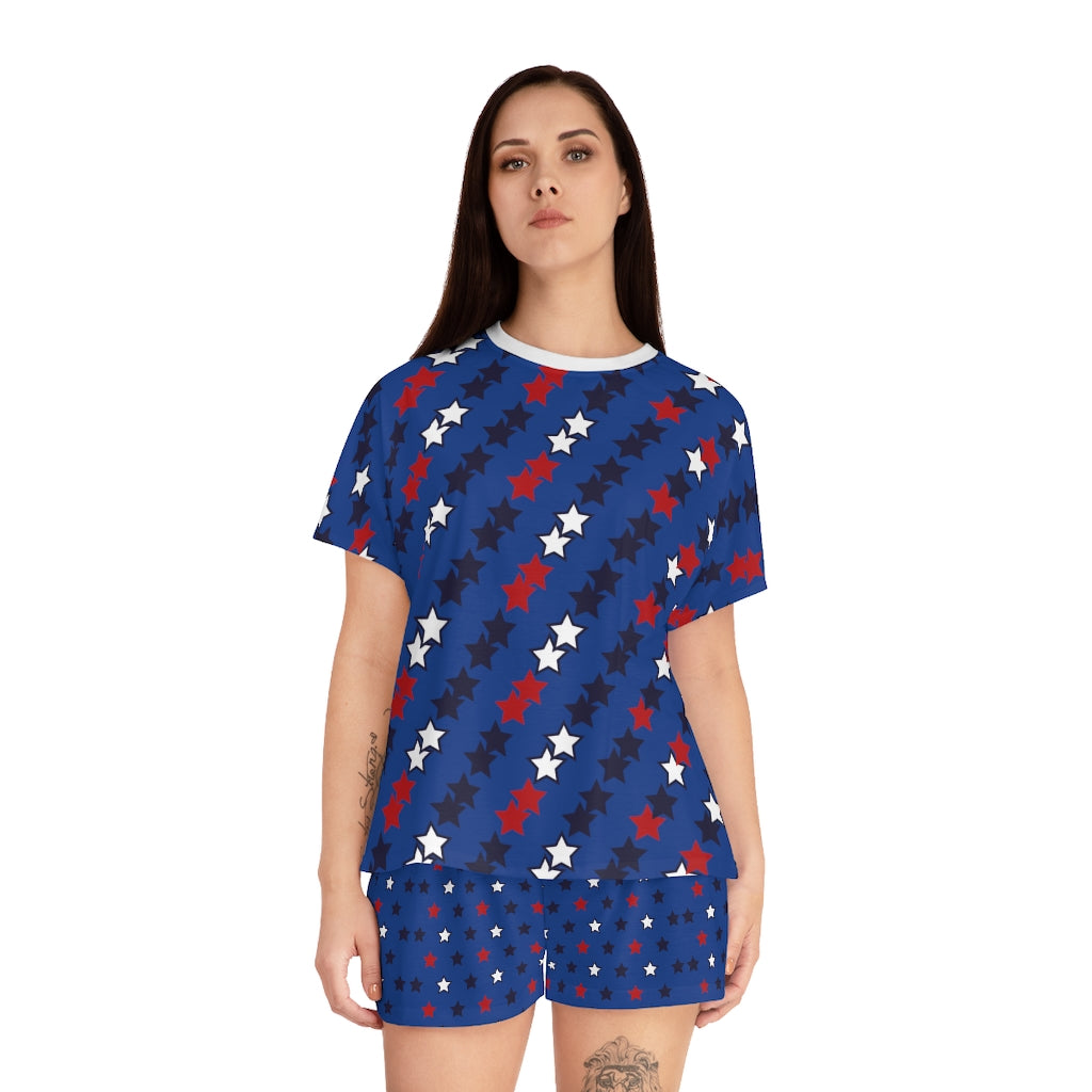 Blue Star Print Short Pajama Set (AOP)