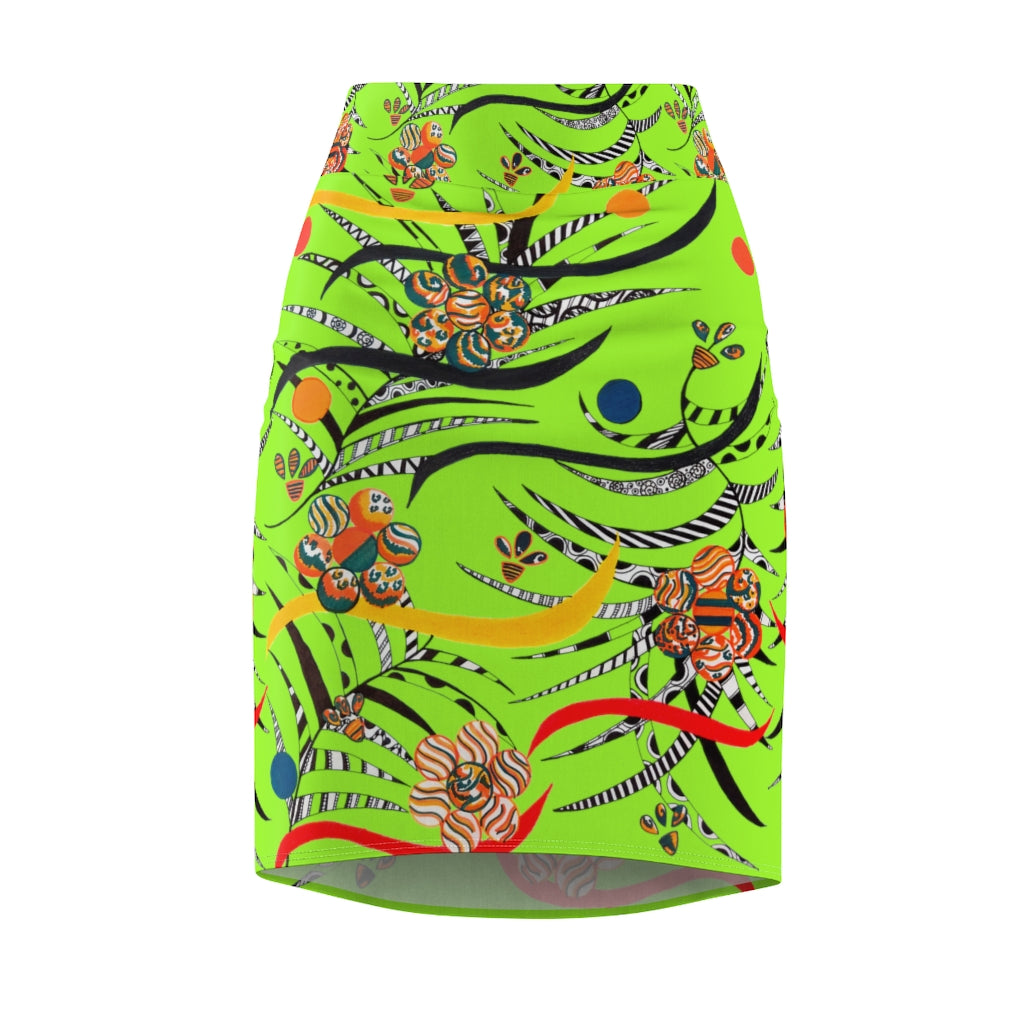 lime animal & floral print pencil skirt 