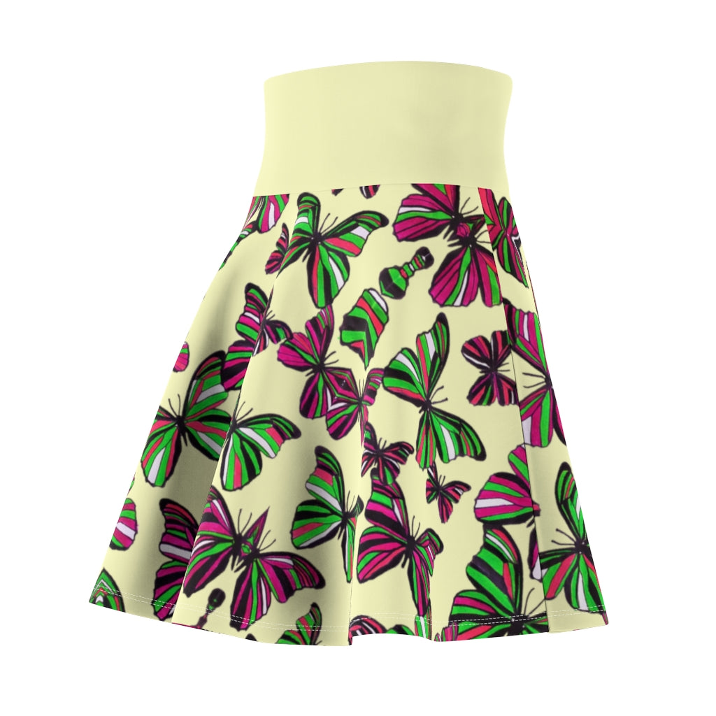 Butterflies Pale Yellow Skater Skirt