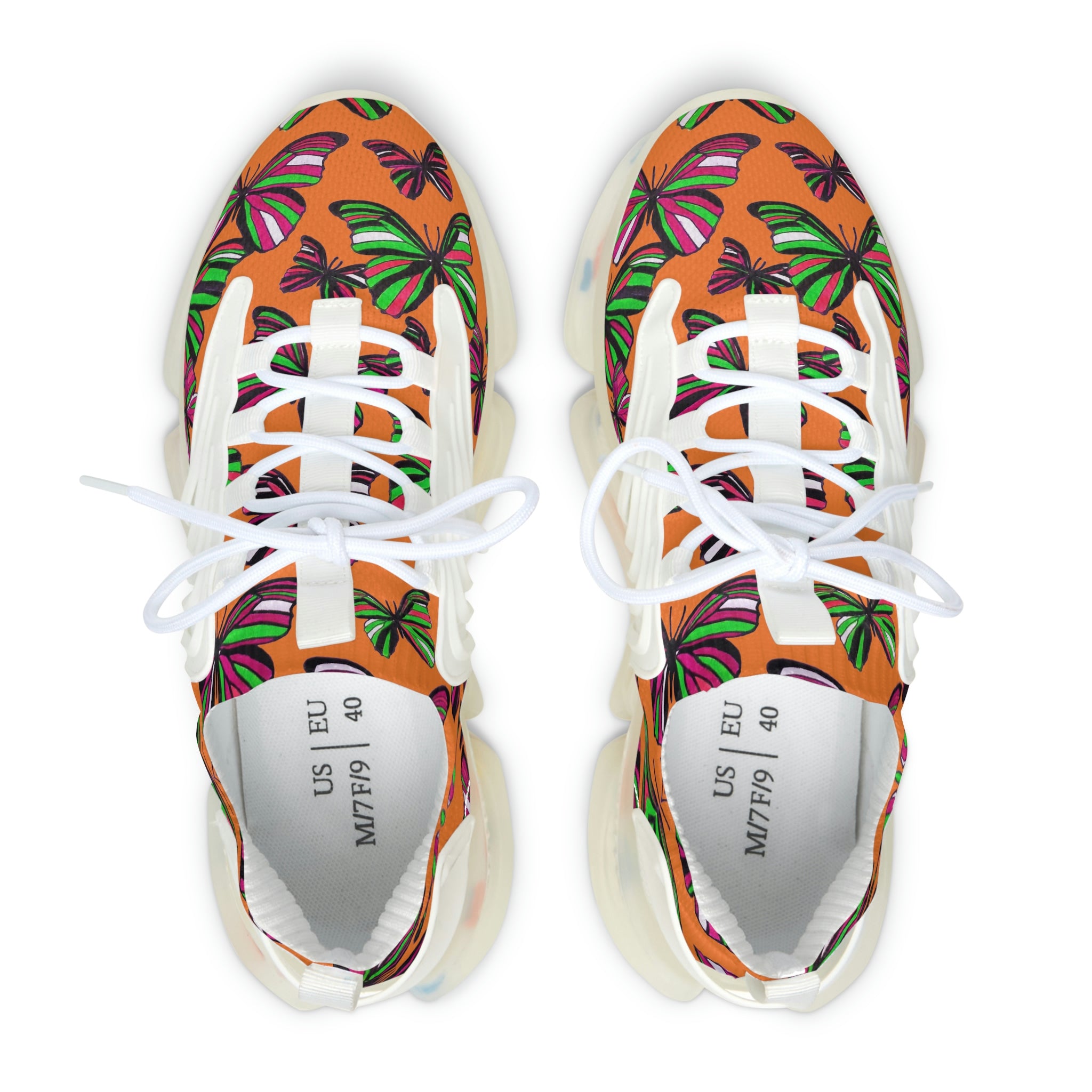 Peach Butterfly Printed OTT Women's Mesh Knit Sneakers