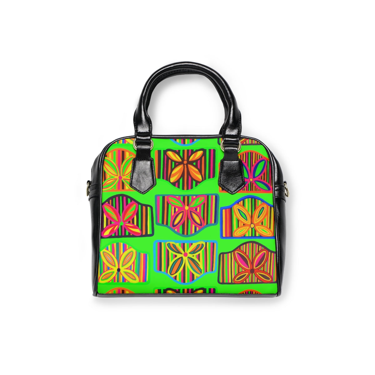 neon green art deco print pu leather handbag