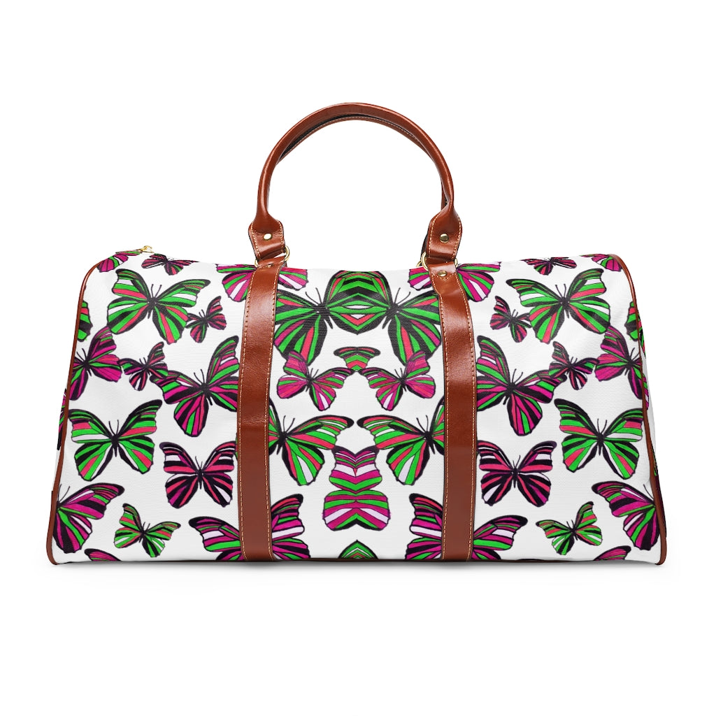 white butterfly print duffel bag