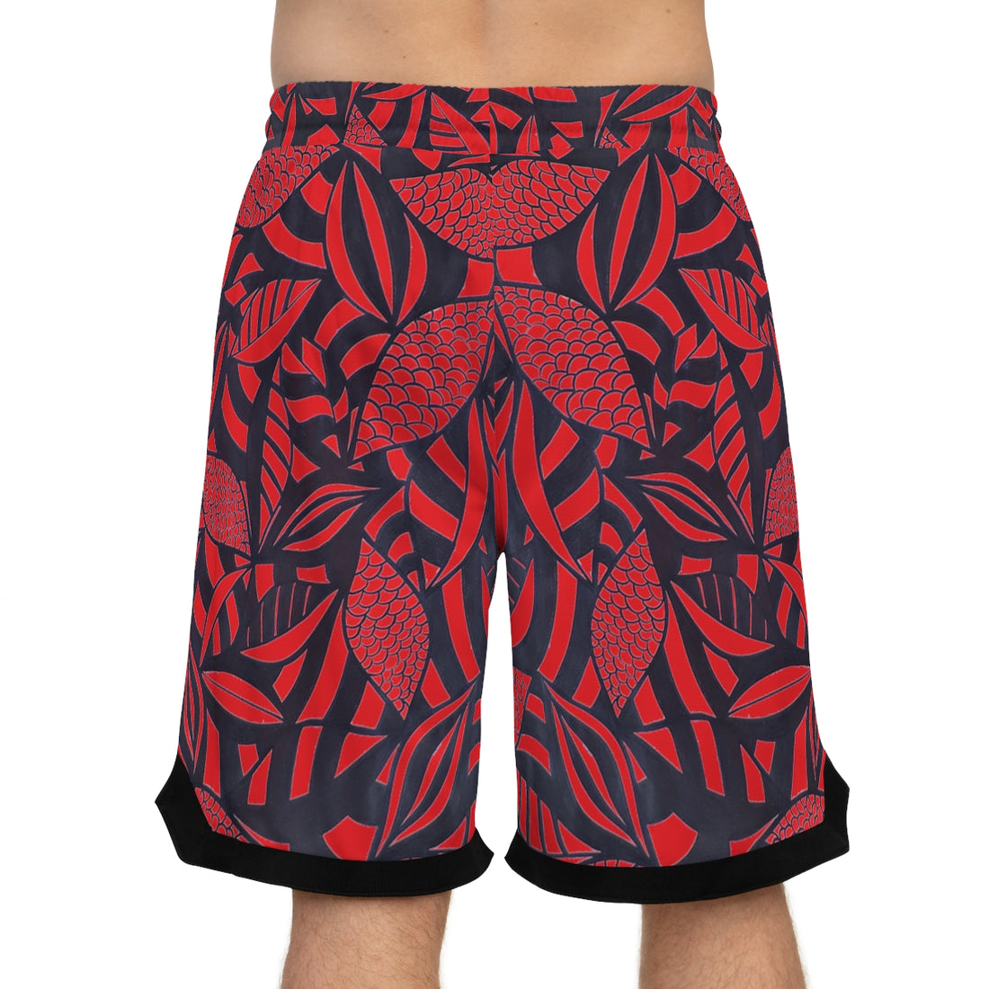 Red Tropical Minimalist Basketball Rib Shorts (AOP)