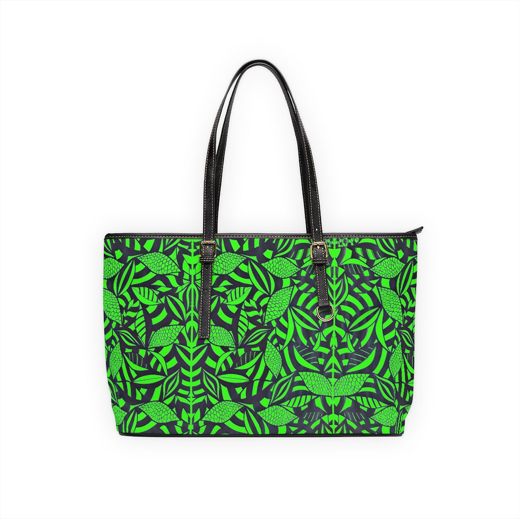 neon green tropical print tote