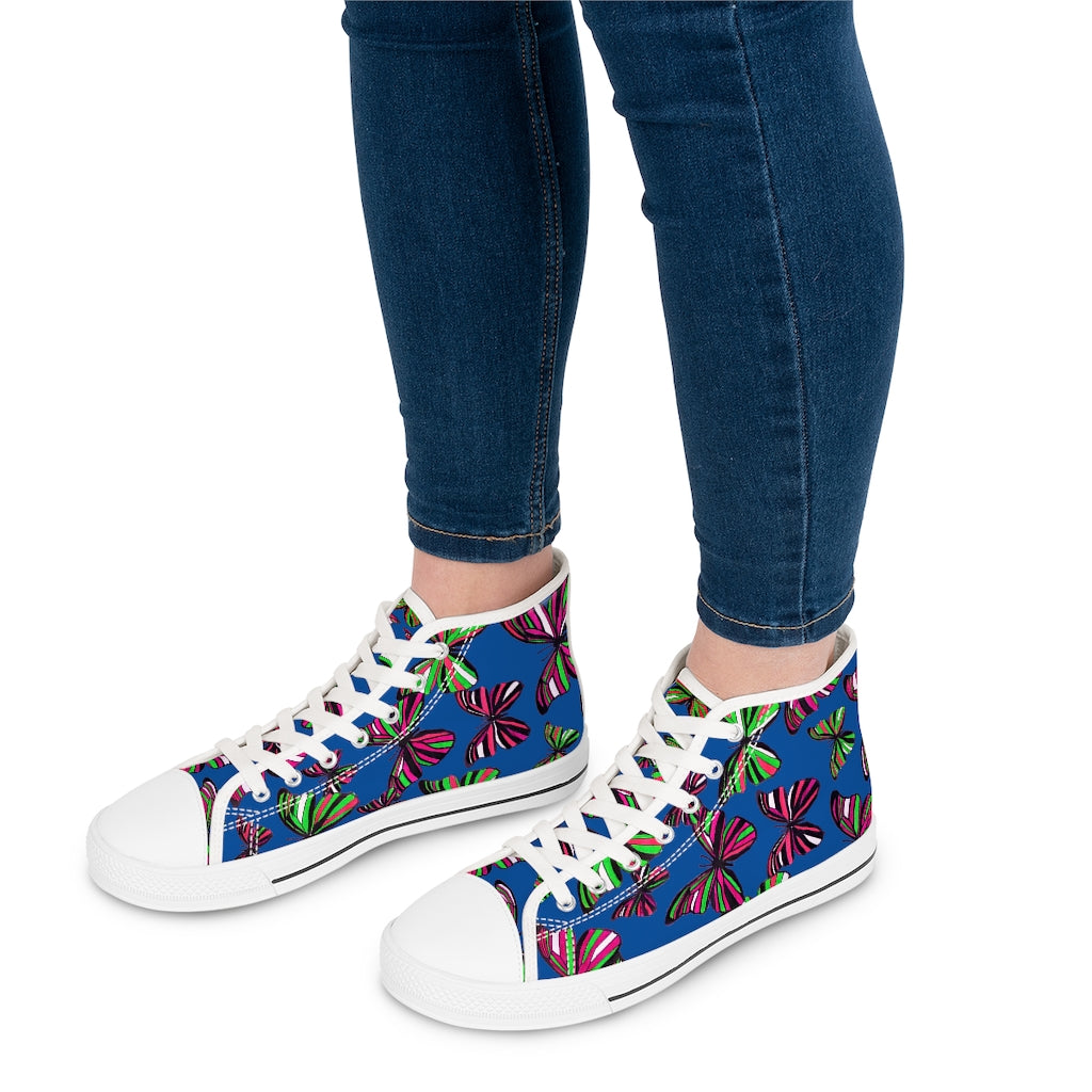 Royal Blue Butterflies Women's High Top Sneakers