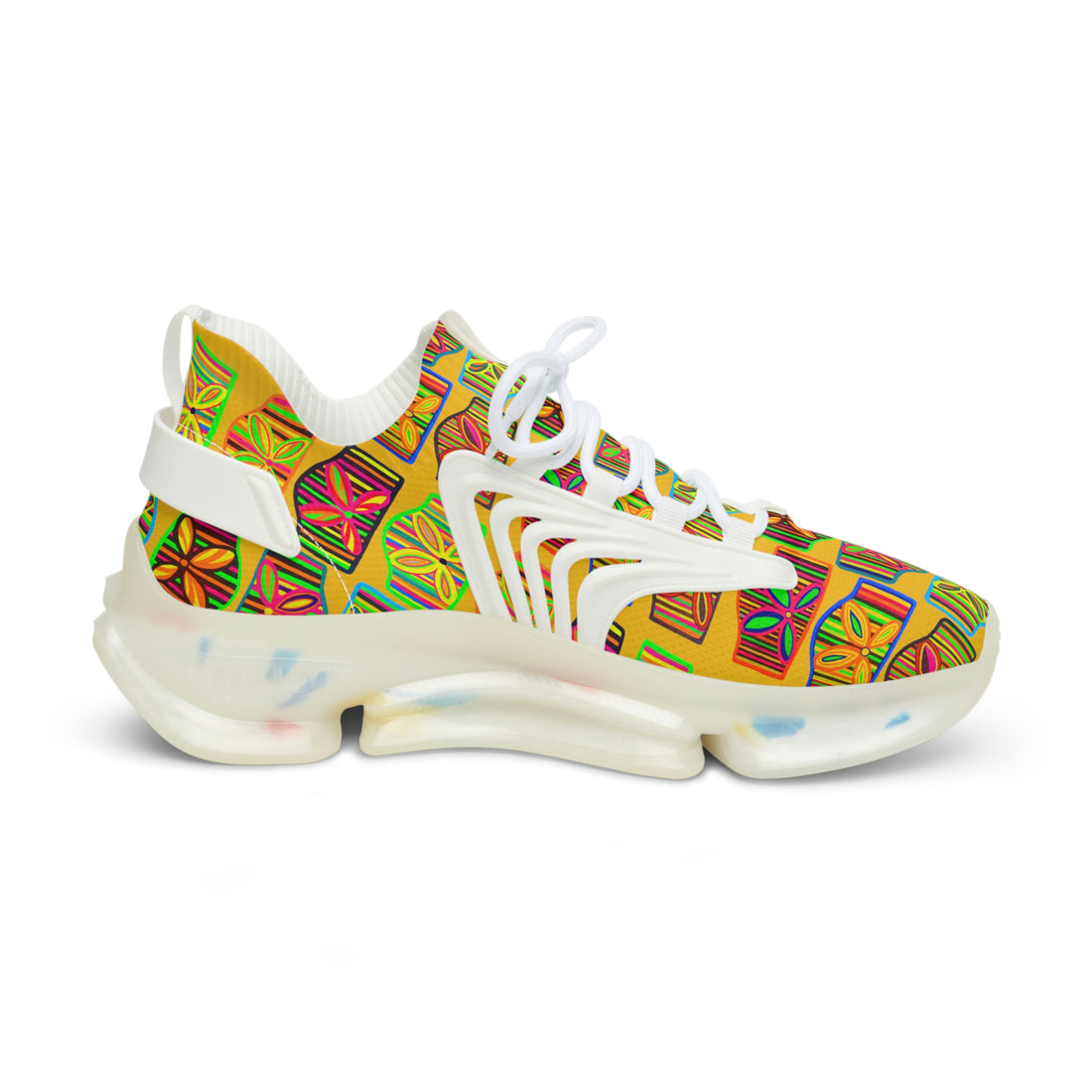 Yellow Deco Print OTT Men's Mesh Knit Sneakers