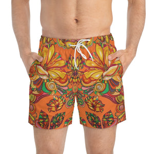 Floral Men's Orange Swimming Trunks