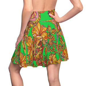 Artsy Floral Lawn Green Skater Skirt
