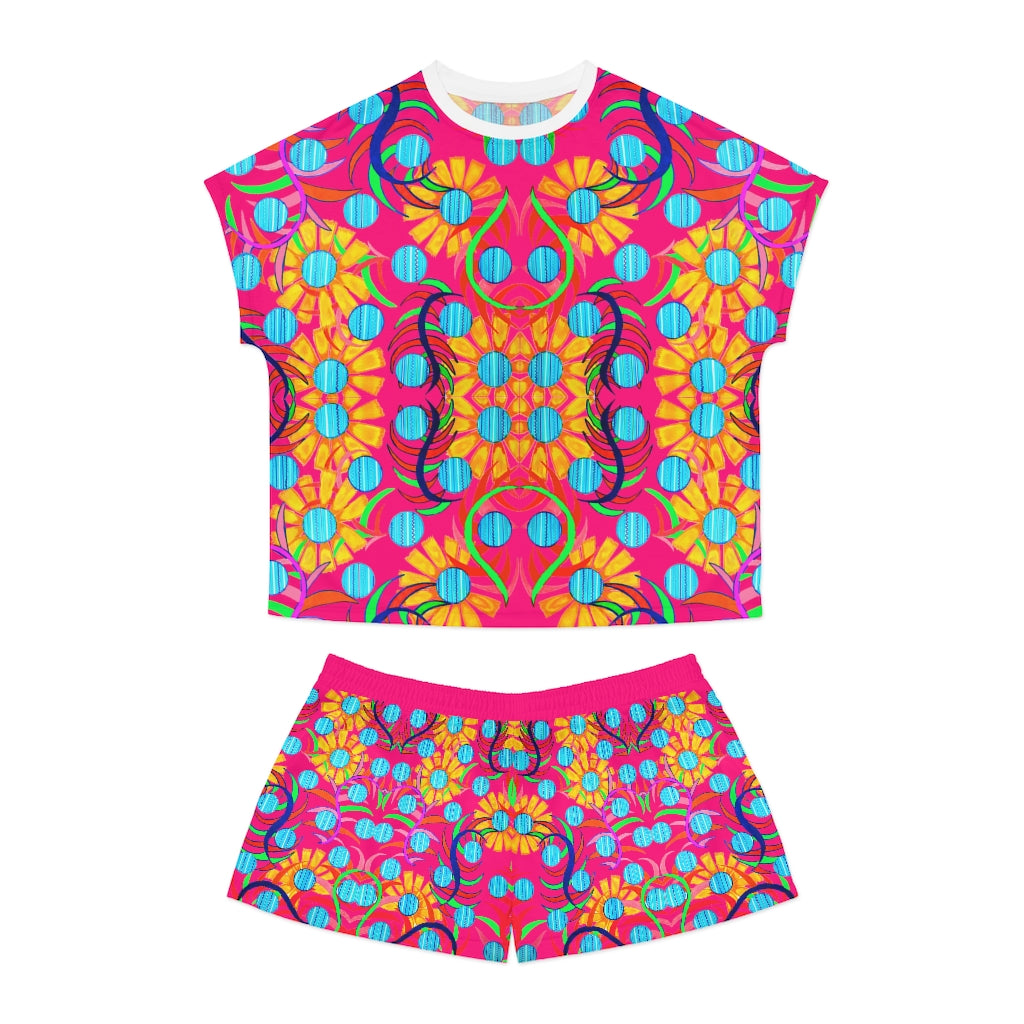 Hot Pink Sunflower Short Pajama Set (AOP)