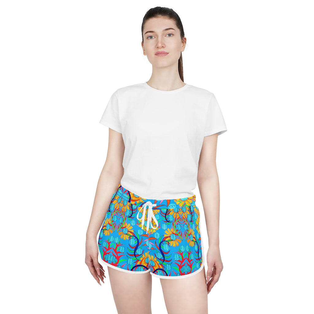 Aqua Sunflower Relaxed Shorts