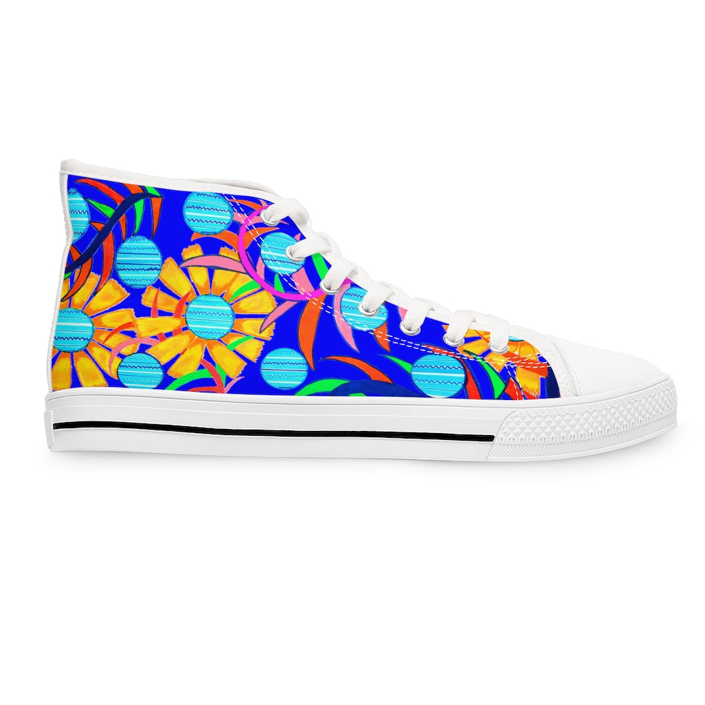 Electric Blue Sunflower Women's High Top Sneakers