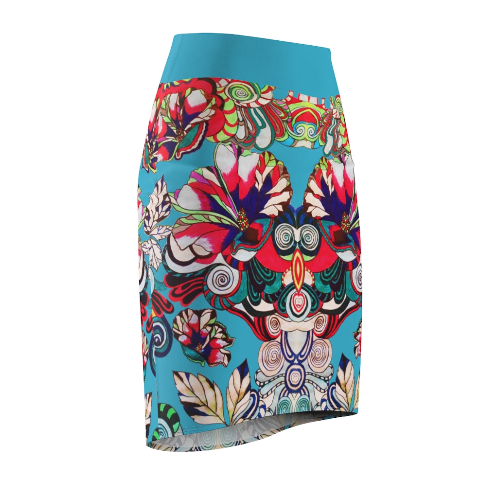 Floral Pop Sky Pencil Skirt