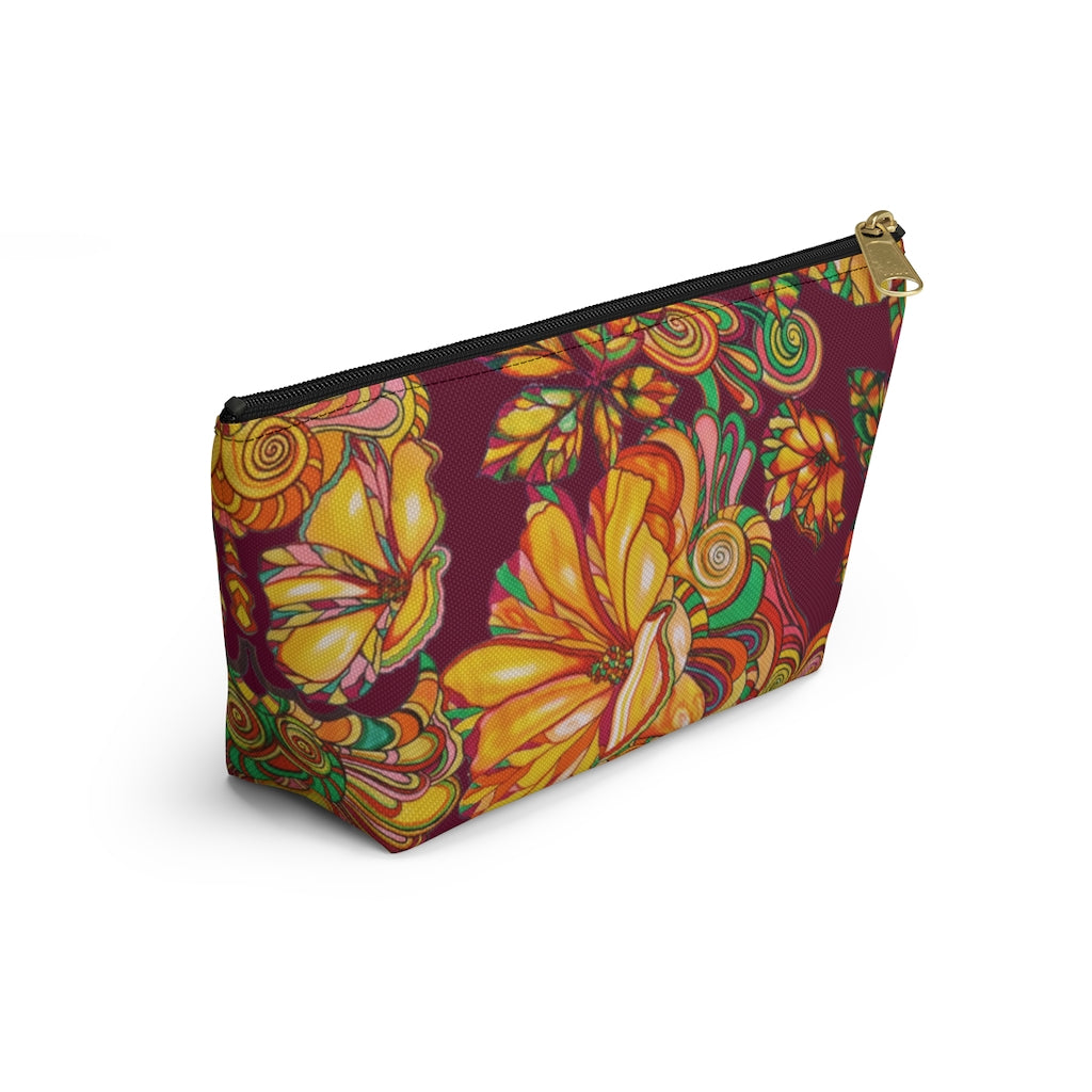 Marsala Artsy Floral Accessory Pouch