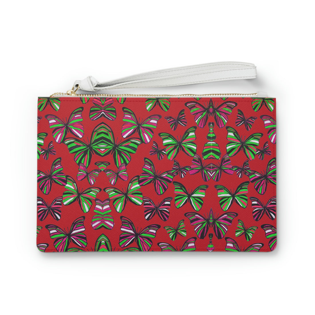 deep red butterfly print clutch bag