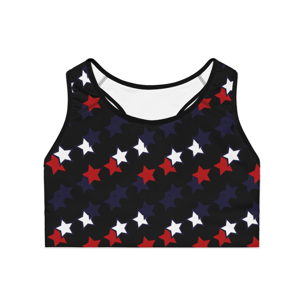 black star print sports bra