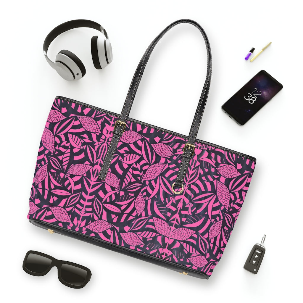 rose pink tropical print tote