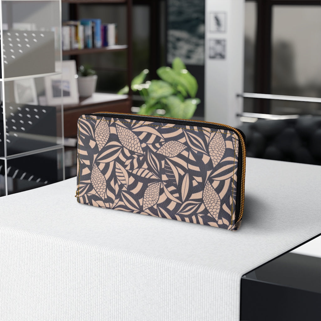 nude tropical print clutch wallet